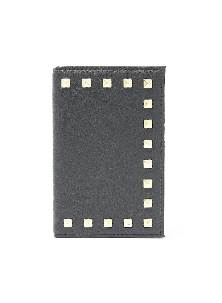 Studded Bifold Long Wallet Black
