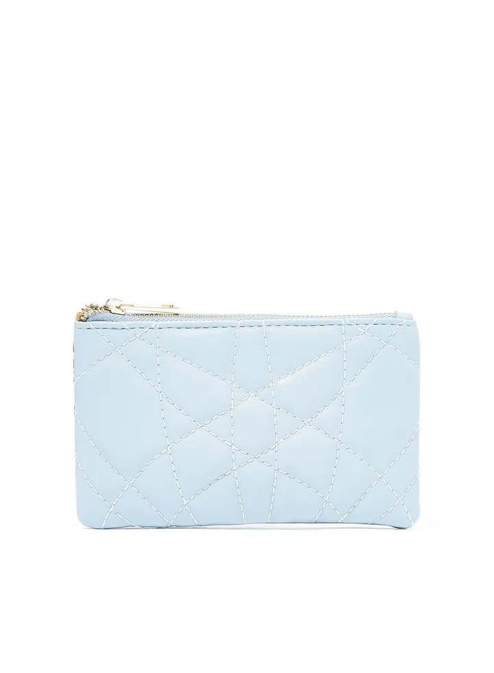 Snakeskin Panel Quilted Crossbody Bag Blue