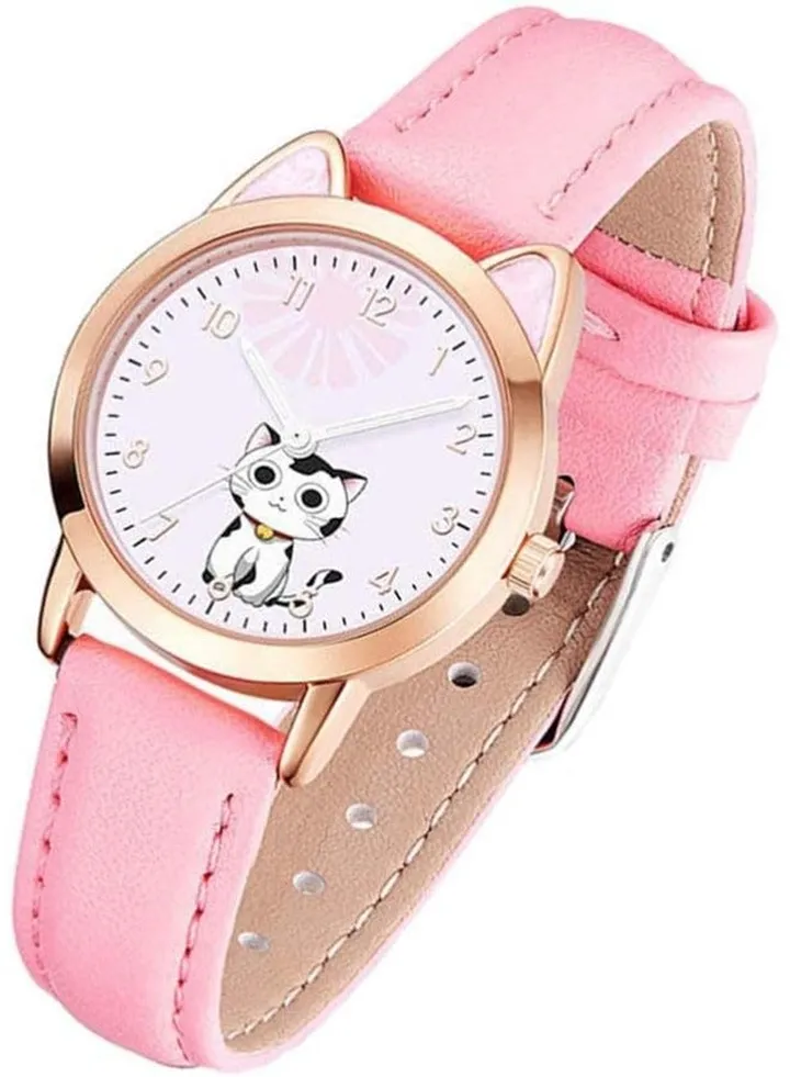 Kids Watches,Children Cartoon Watches Luminous Quartz Watches Cute Cat Pattern Casual Leather Watches for Ladies Fashion Women Gift, pink, strap