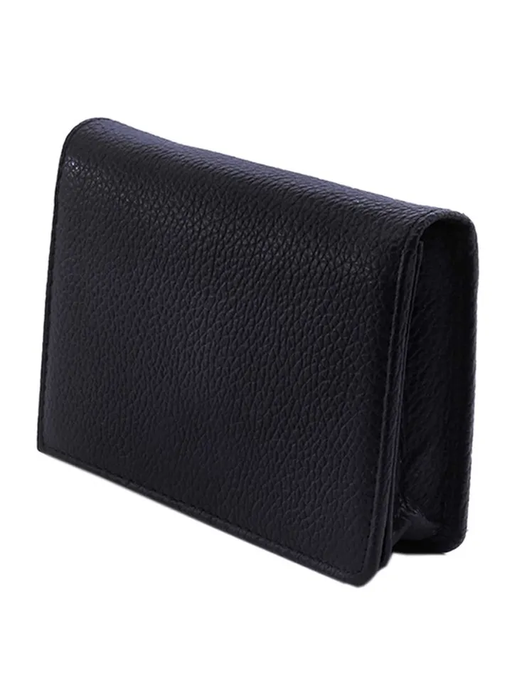 Genuine Leather Business Card Holder Grainy Black