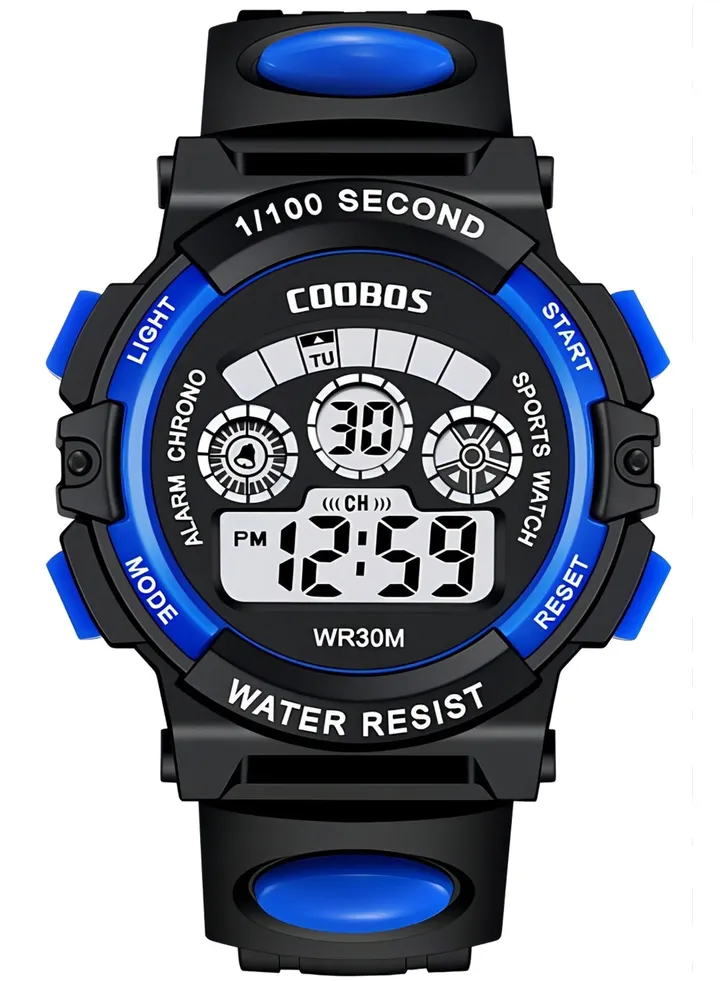Kids Water Resistant Rubber Digital Watch Black/Blue/White