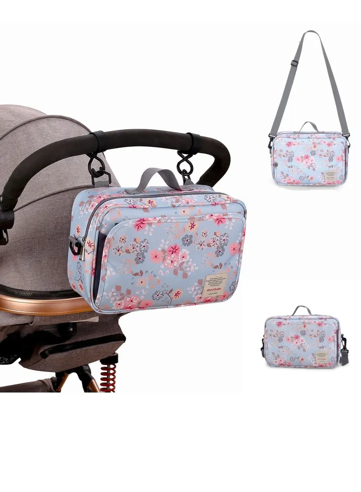 Baby Diaper Bag Stroller Bag Infants Bottle Organizer Diaper Changing Clutch Handbag Floral Cosmetic Tote Bag