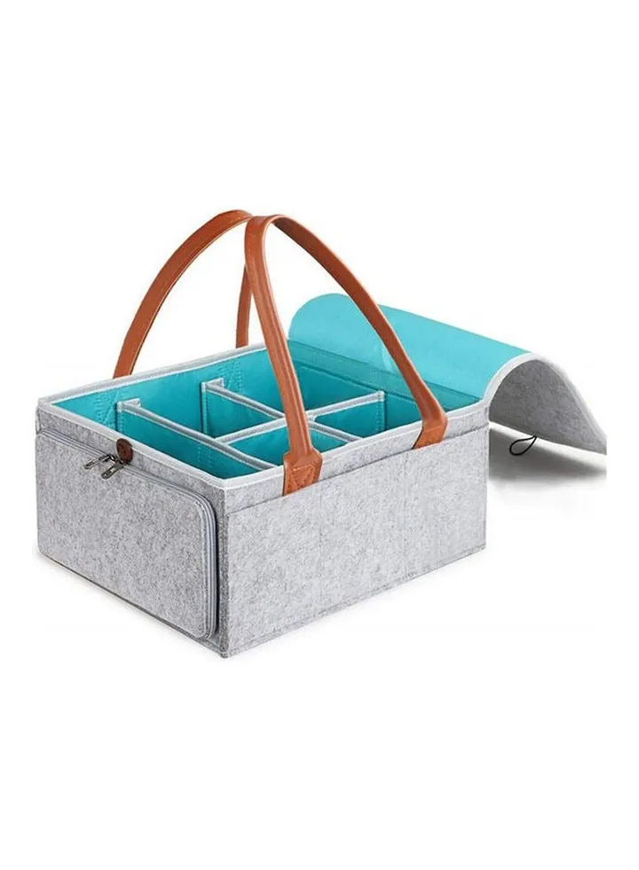 Baby Diaper Caddy Bag With Zipper Lid And Leather Handle