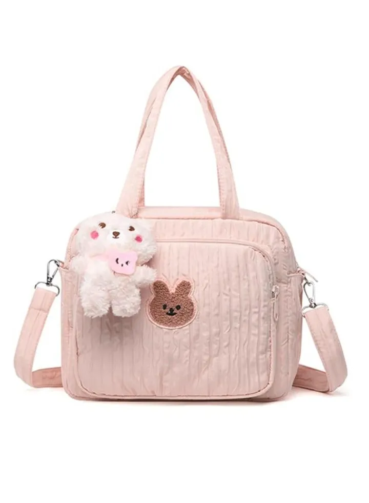Diaper Bag Tote for Baby Girl Mommy Bag Quilted Cotton Baby Diaper Bag Travel Diaper Multifunction Maternity Bag Travel Storage Bag Diaper Tote Bag without Doll