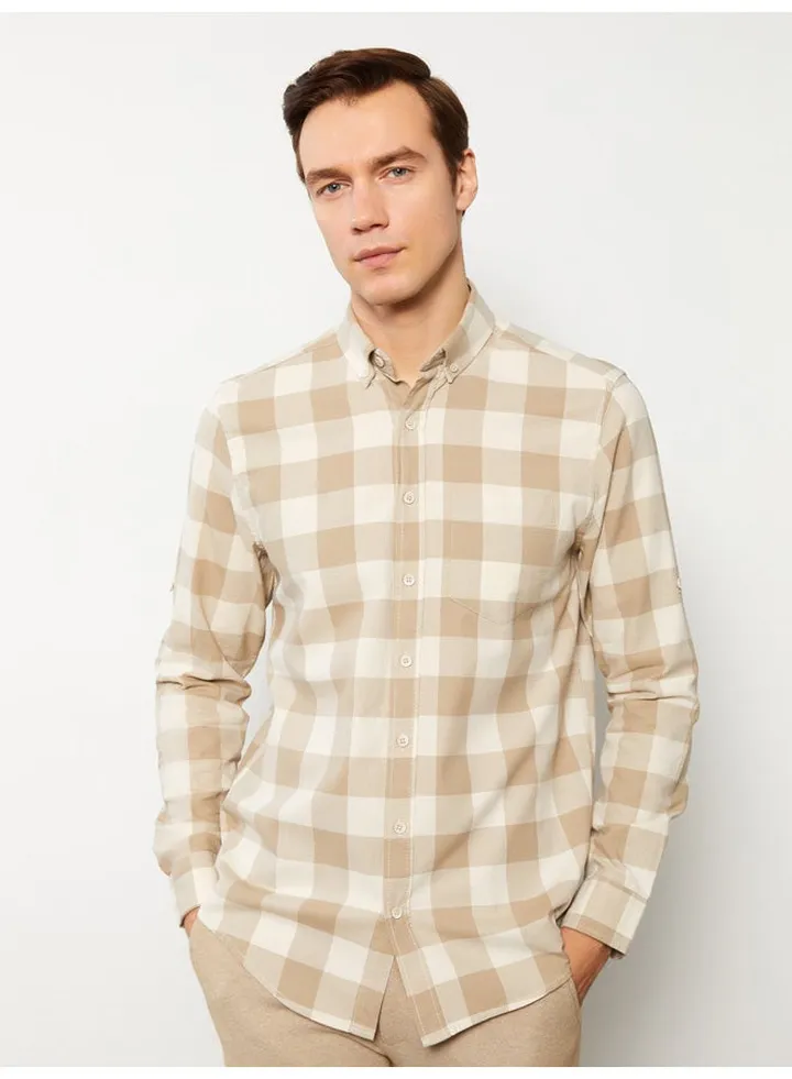 Regular Fit Long Sleeve Plaid Dobby Men's Shirt
