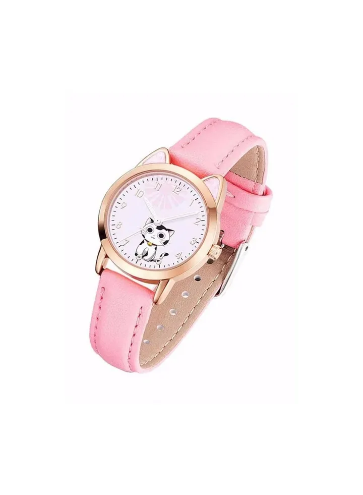 Kids Watches Children Cartoon Watches Luminous Quartz Watches Cat Pattern Casual Leather Watches for Ladies Fashion a Gift for Women