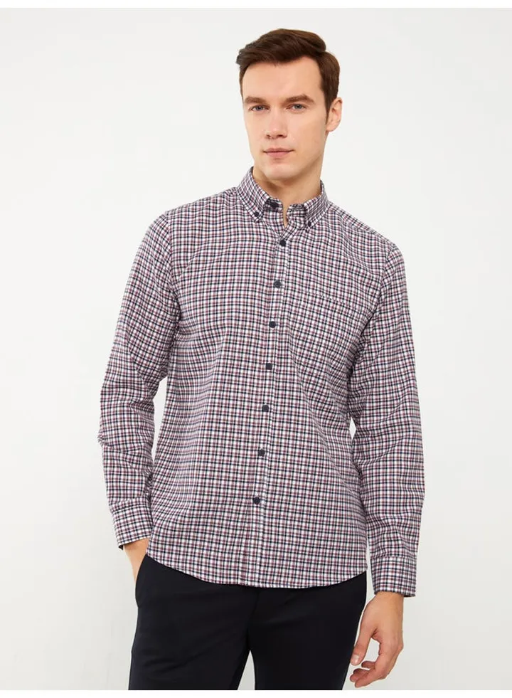Regular Fit Long Sleeve Plaid Gabardine Men's Shirt