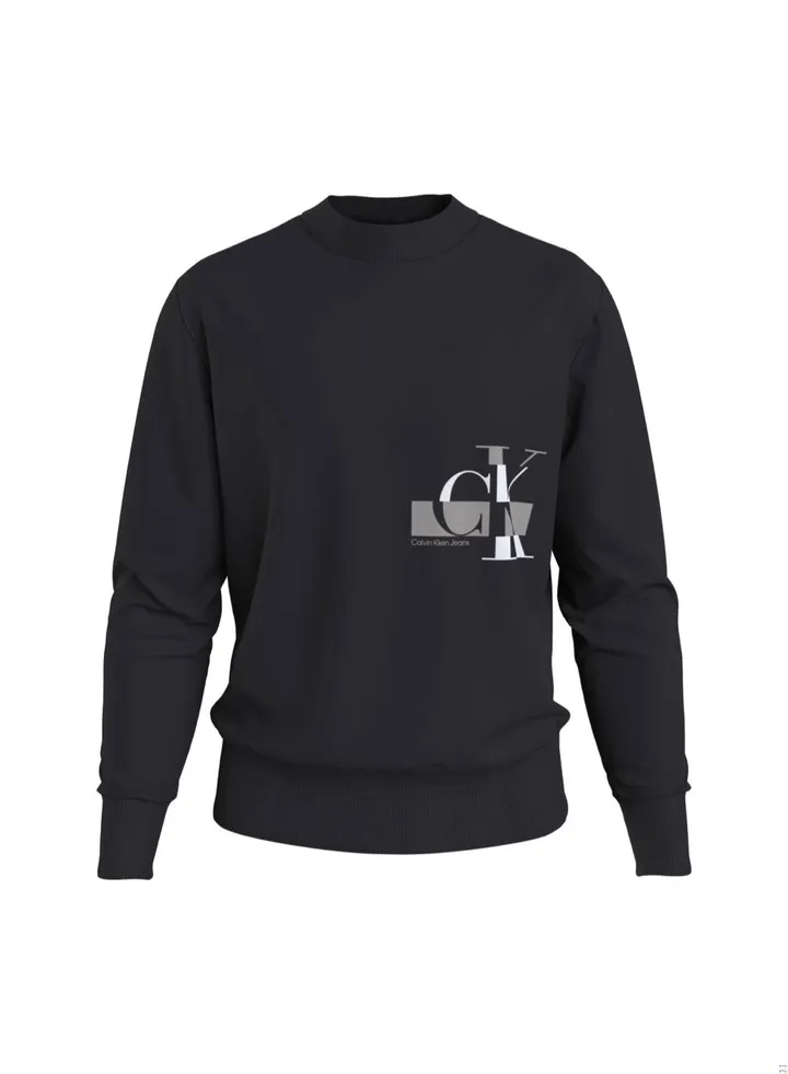 Men's Sweatshirt Glitched Ck Logo, Cotton, Black