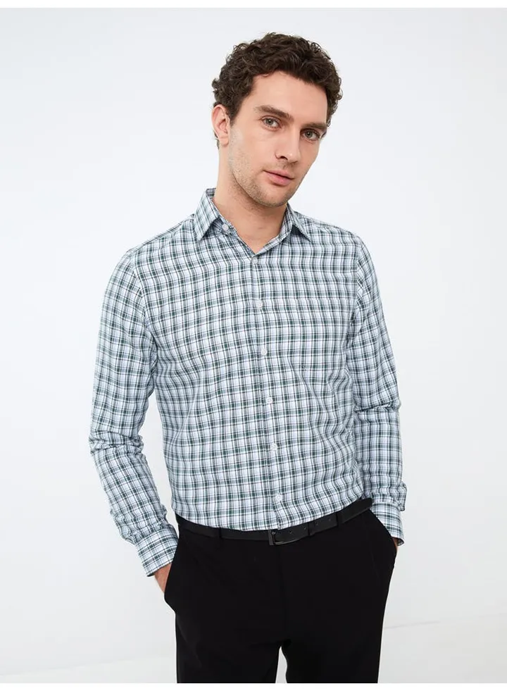 Regular Fit Long Sleeve Plaid Gabardine Men's Shirt