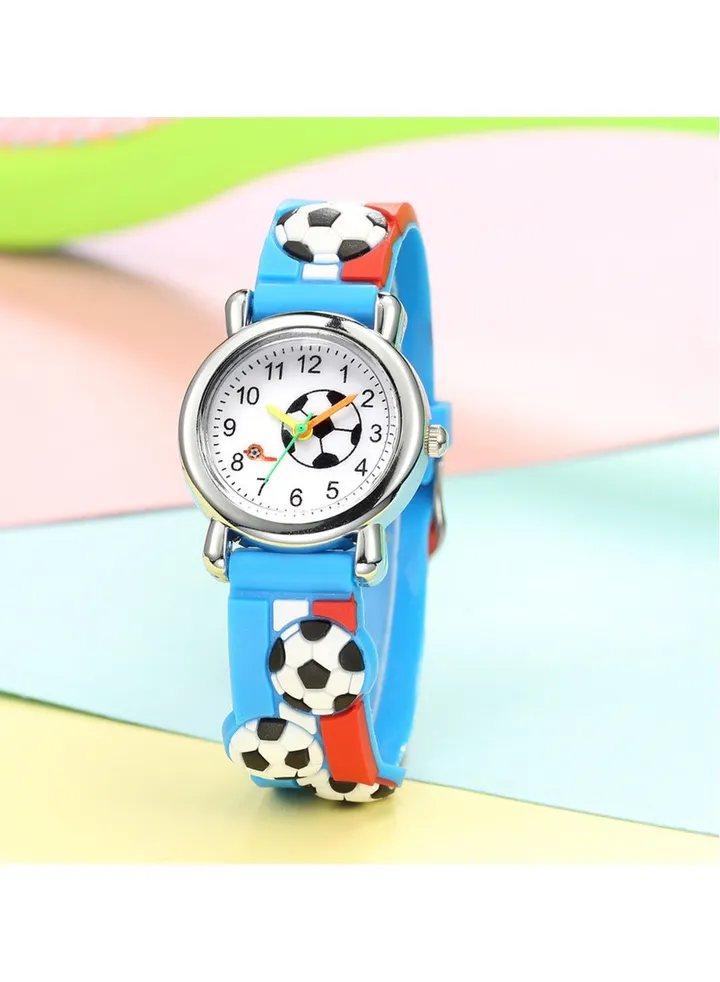 Red blue striped kids watch with football pattern silicone strap suitable for all ages kids gift watches