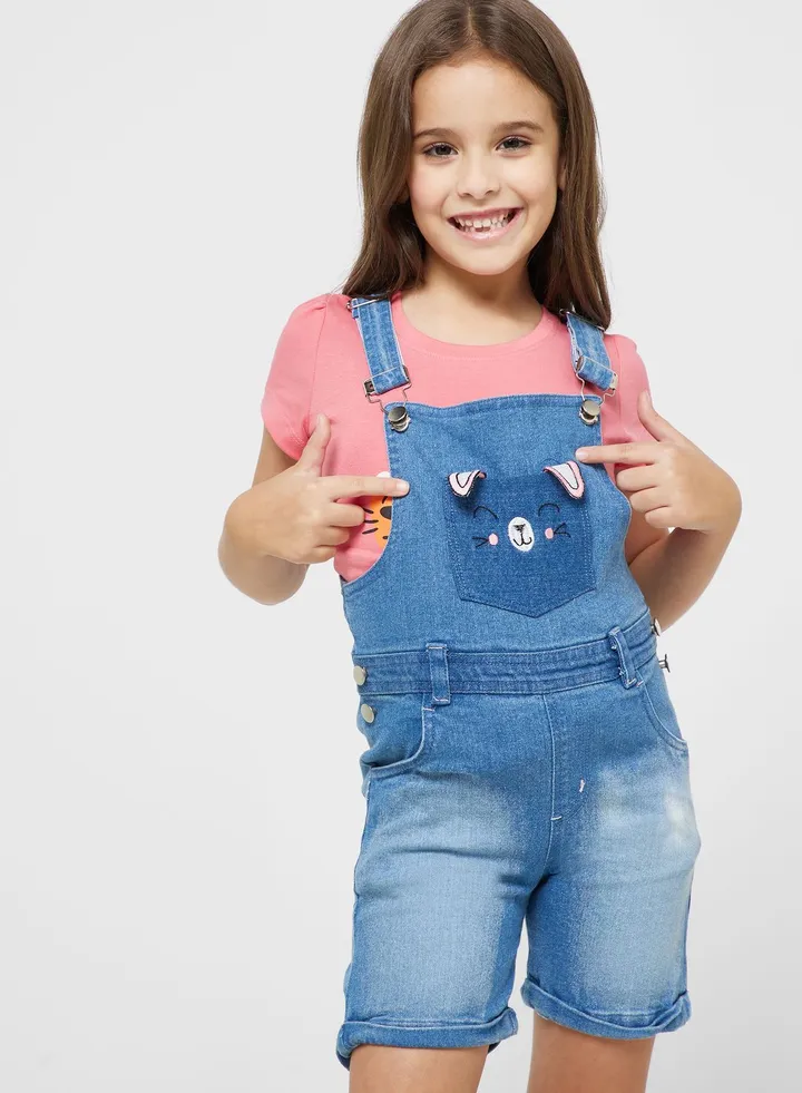 Girls Short Leg Dungaree