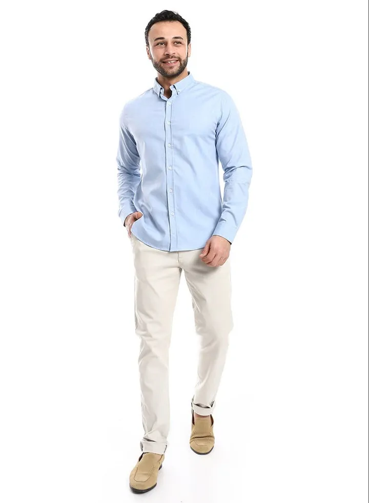 Casual Heather Sky Blue Long Sleeves Shirt_Blue
