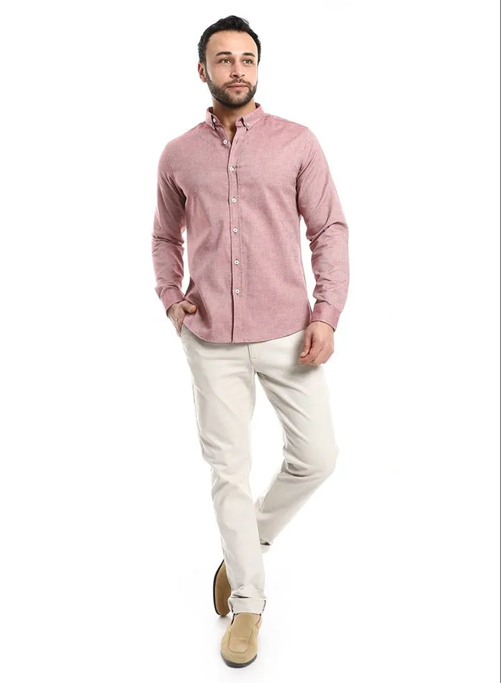 Casual Heather Burgundy Long Sleeves Shirt_ Heather Burgundy