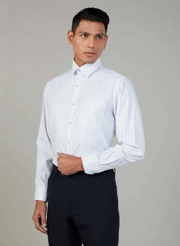 Striped Formal Shirt with Long Sleeves and Chest Pocket