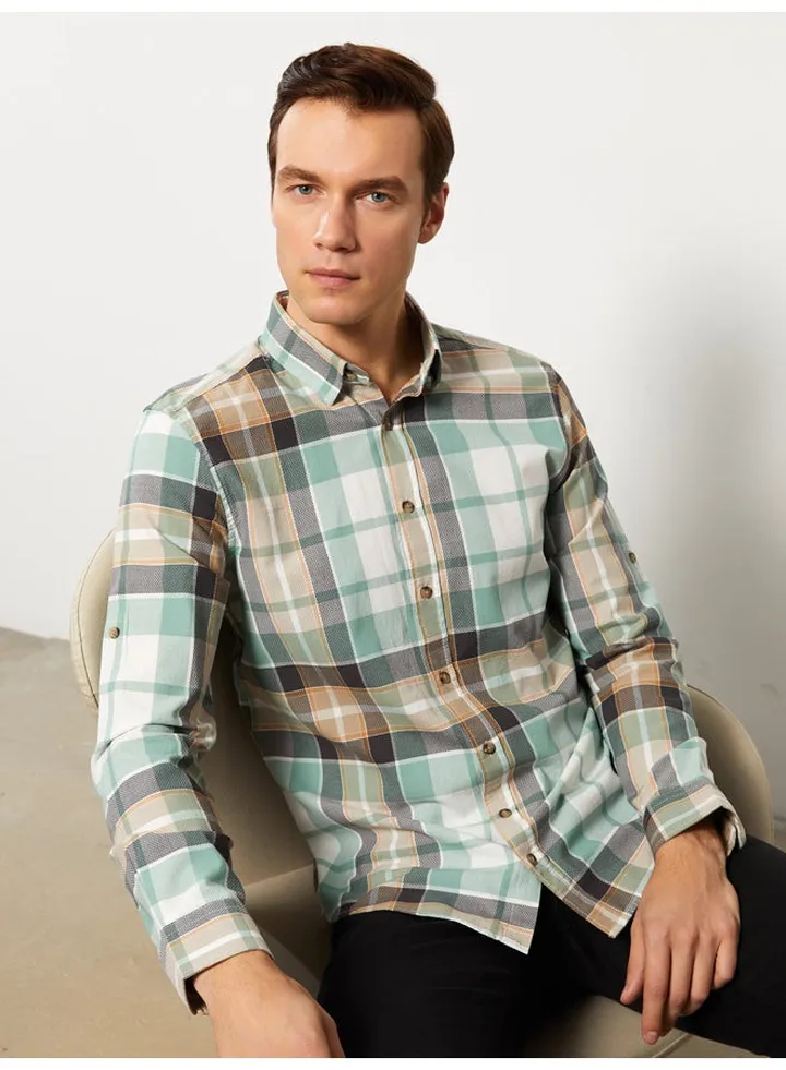 Regular Fit Long Sleeve Plaid Men's Shirt