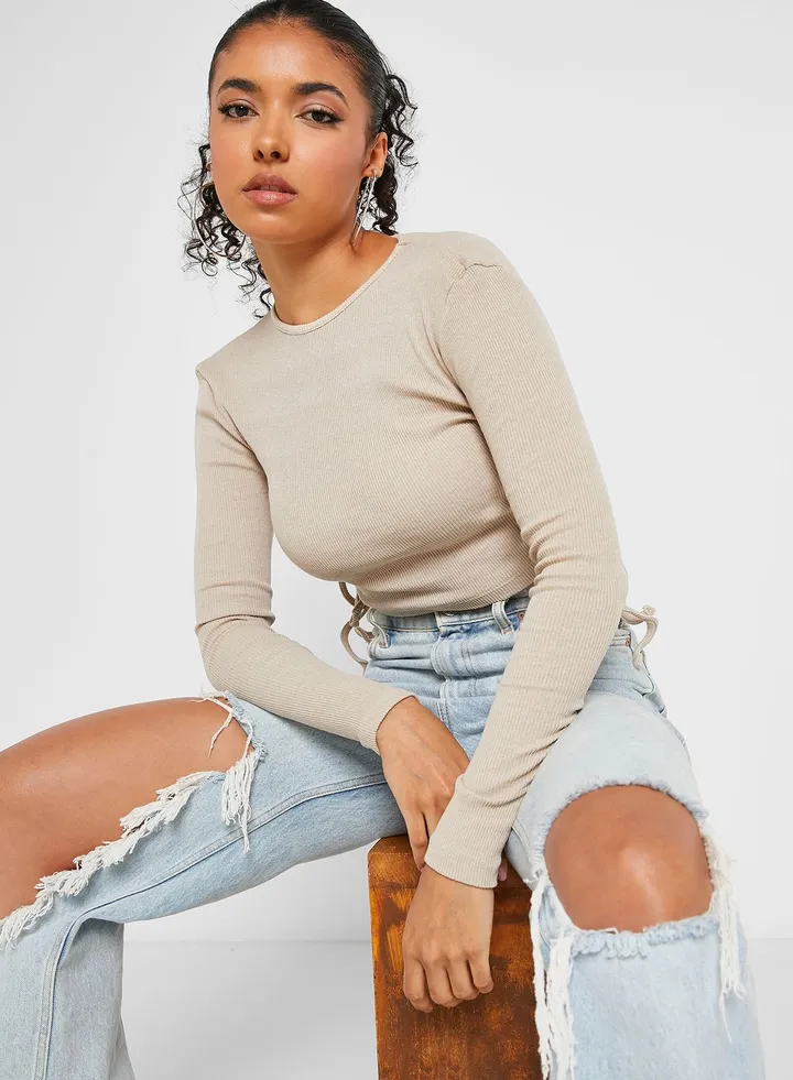 Crew Neck Ribbed Crop Top