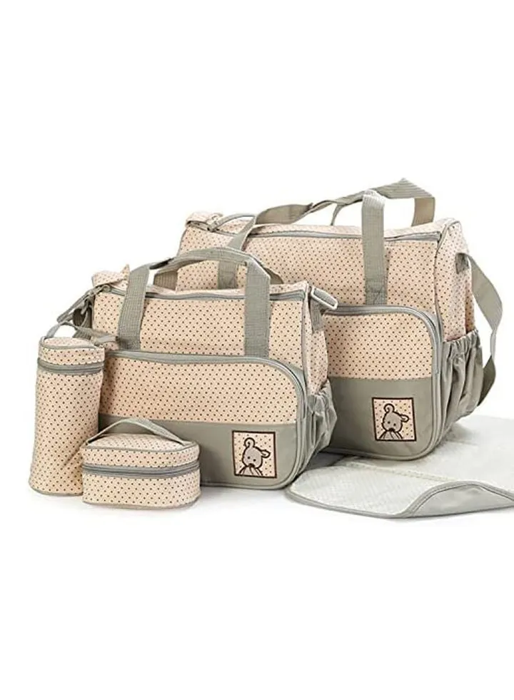 5-Piece Dotted Baby Diaper Bag Set Khaki