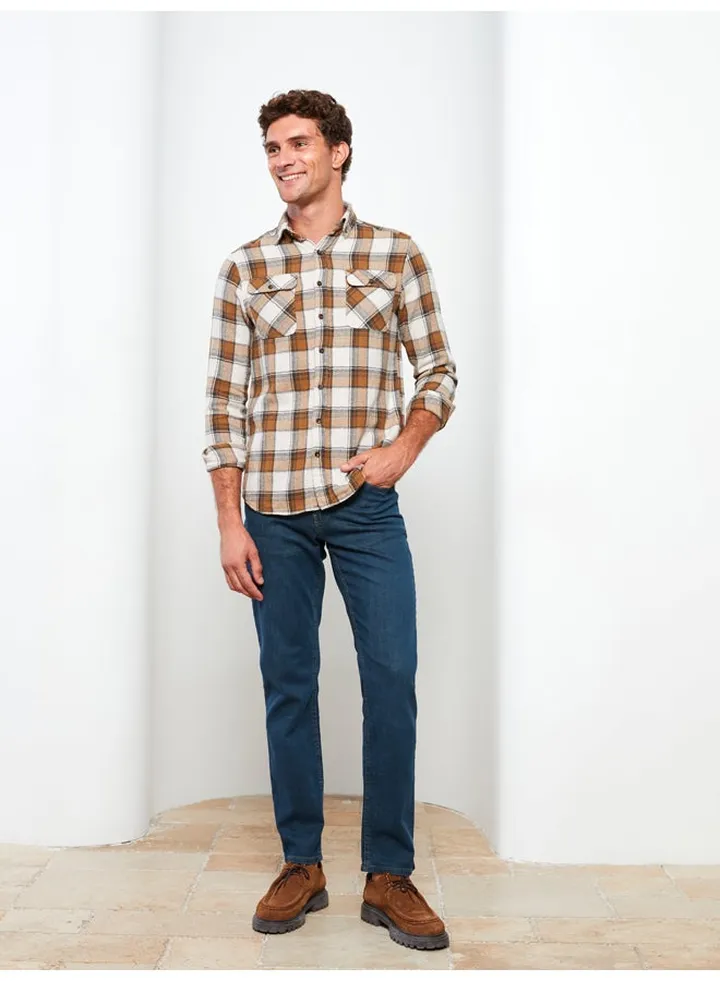 Regular Fit Long Sleeve Plaid Men's Shirt