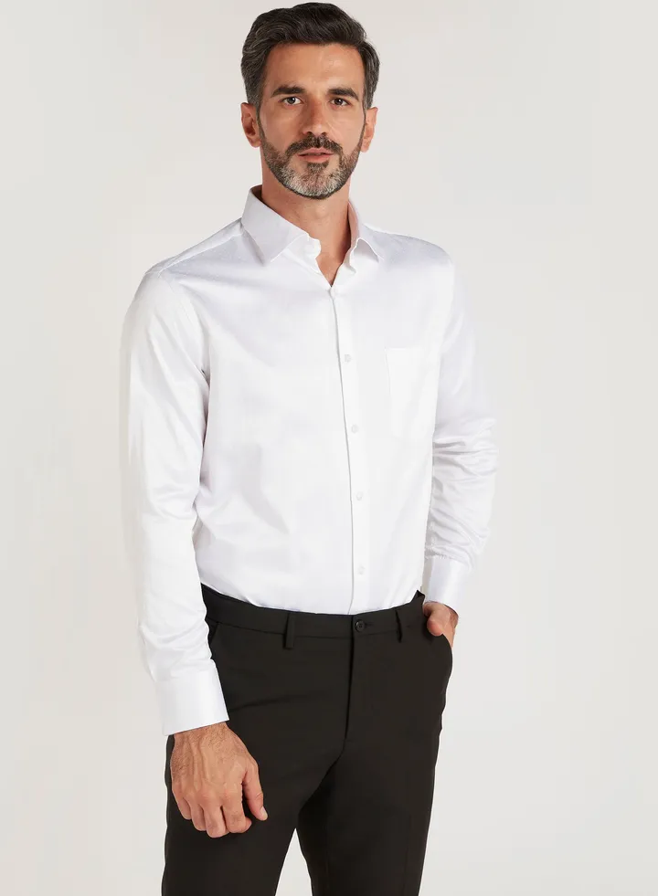 Textured Shirt with Long Sleeves and Chest Pocket