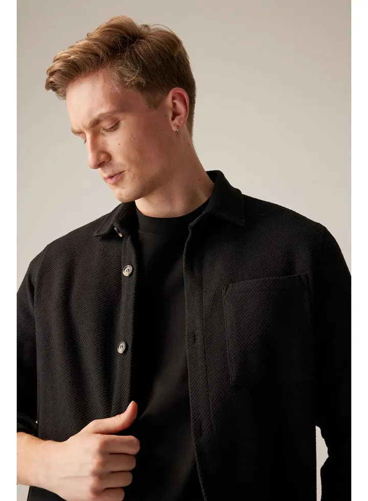 Man Regular Fit Polo Neck Long Sleeve Woven Long Sleeve Shirt