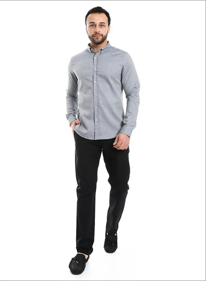 Casual Heather Blue Long Sleeves Shirt_Heather Blue