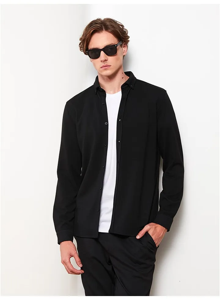 Slim Fit Long Sleeve Knitted Men's Shirt