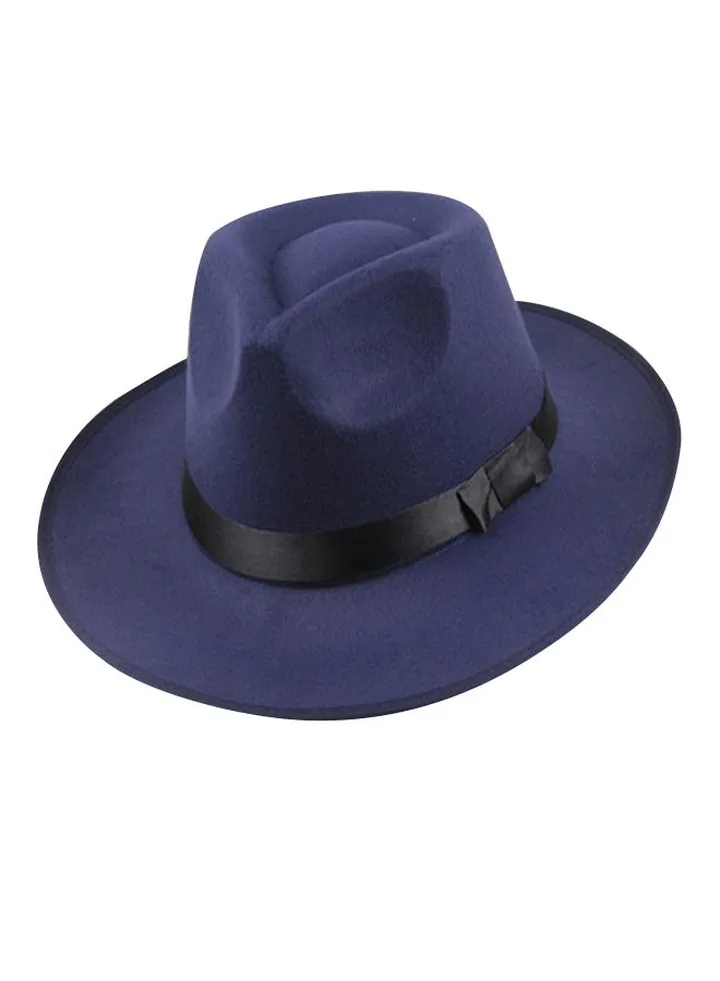 Wide Brim Fedora Panama Hat Navy Blue/Black