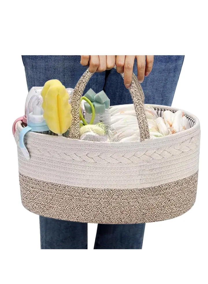 Foldable Portable Cotton Rope Diaper Caddy Nursery Organizer Basket for New Born Baby Nappy Toy Books Storage