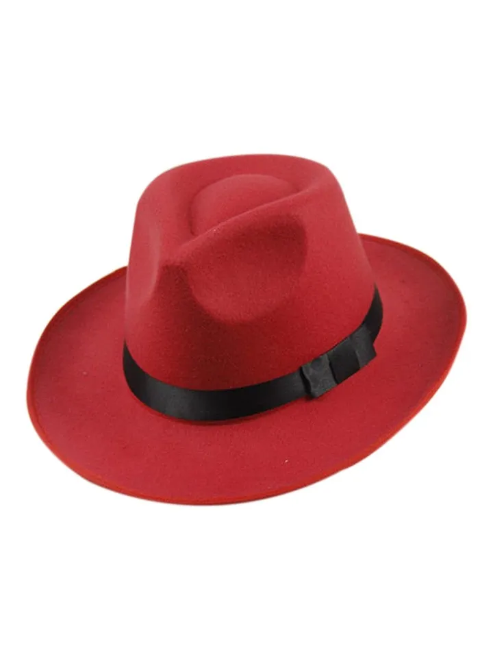 Wide Brim Fedora Panama Hat Red/Black