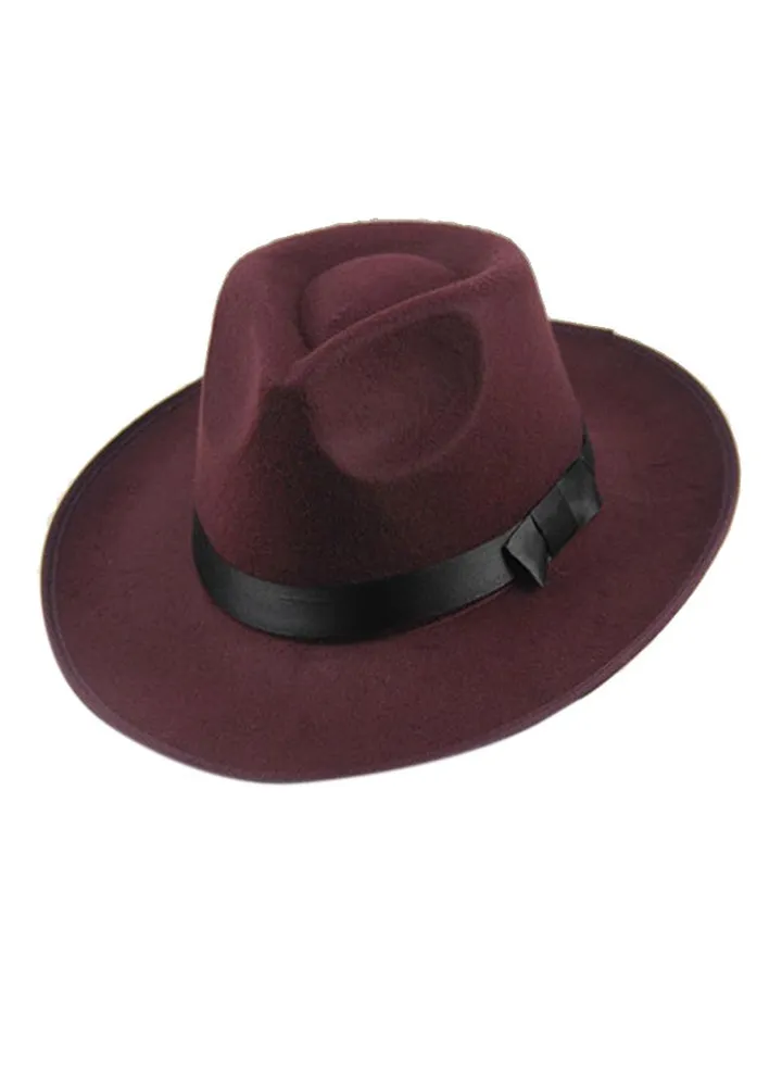 Wide Brim Fedora Panama Hat Wine Red