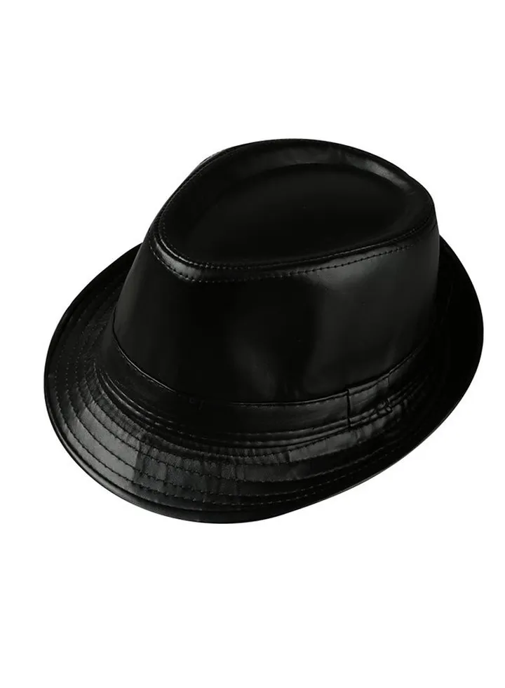 PU Leather Fedora Hat Black