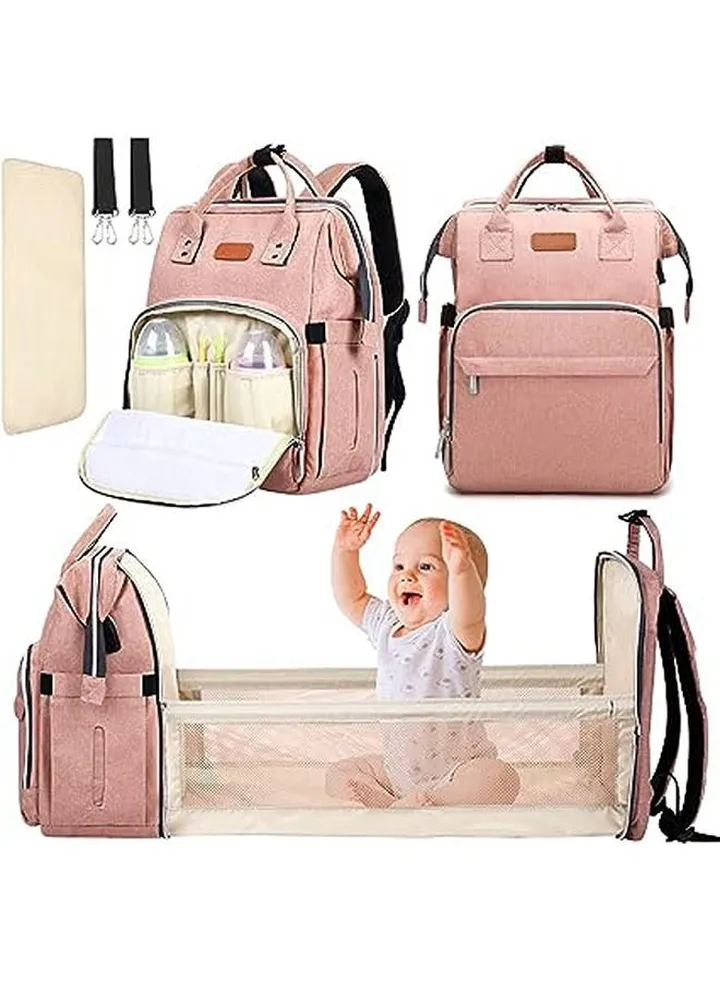 28L large-capacity multifunctional foldable baby diaper bag, pregnant women's backpack, mommy diaper backpack - Pink