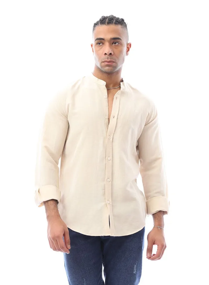 Casual Long Sleeves Linen Shirt - Beige