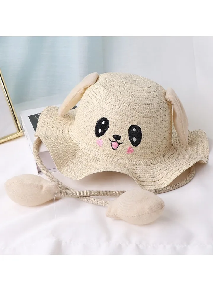New Rabbit Ears Moving Straw Hat Children's Cute Wave Brim Fisherman Hat
