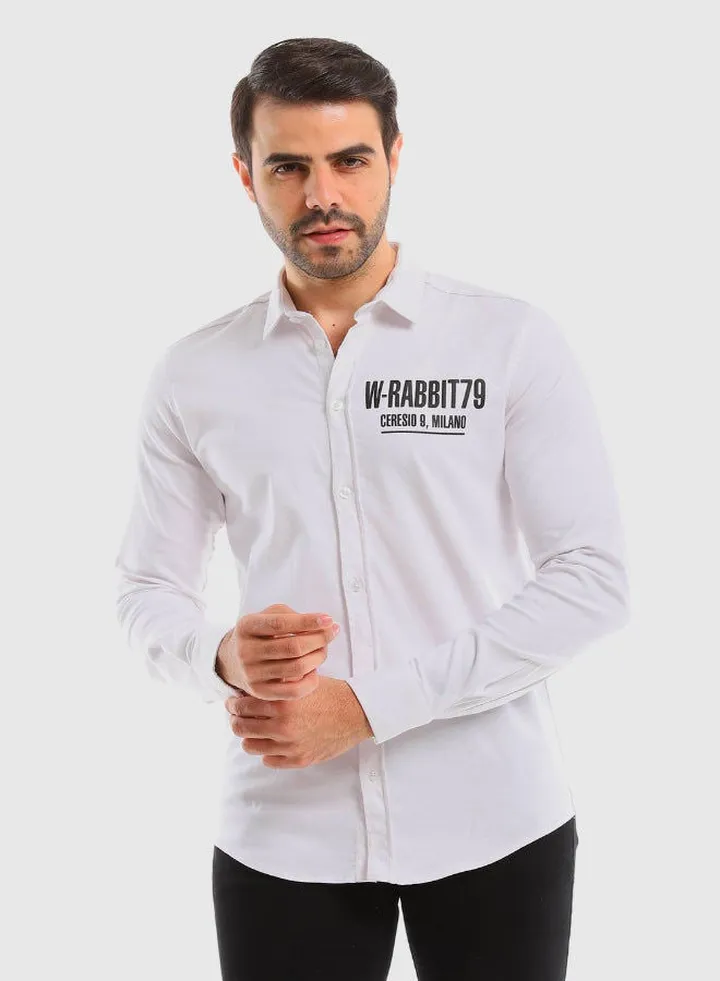 Cuff Long Sleeves Printed White Shirt
