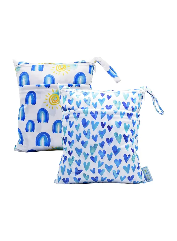 2Pcs Cloth Diaper Wet Dry Bags, Waterproof Reusable with Two Zippered Pockets & Handle for Baby Cloth Diapers & Breast Pump Parts, Stroller Yoga Toiletries Daycare Organizer Bag