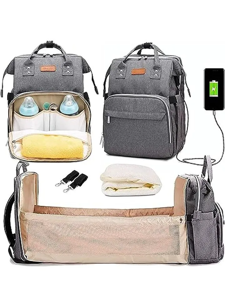 28L large-capacity multifunctional foldable baby diaper bag, pregnant women's backpack, mommy diaper backpack - gray