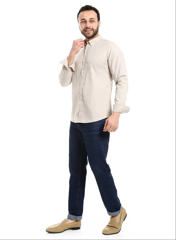 Solid Cotton Full Sleeves Casual Shirt_Dark Beige