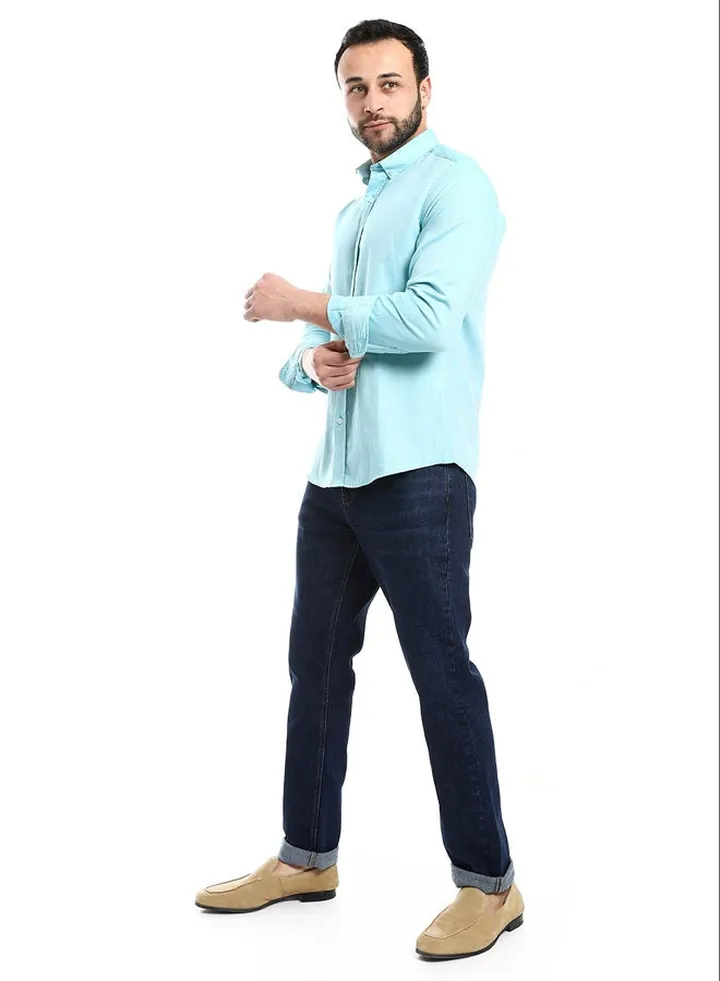 Solid Cotton Full Sleeves Casual Shirt_Turquoise