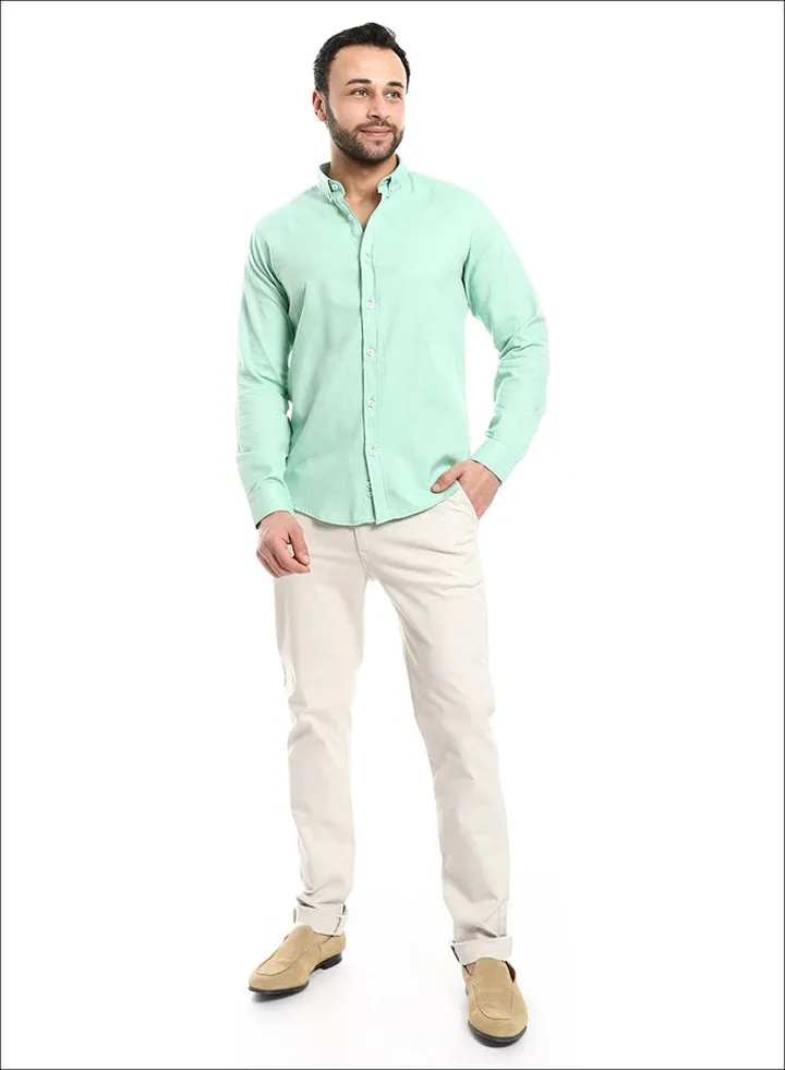 Solid Cotton Full Sleeves Casual Shirt_Mint