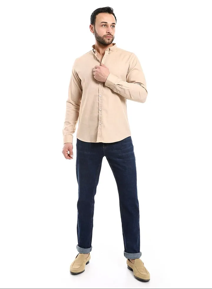 Long Sleeves Casual Button Down Shirt_Heather Beige