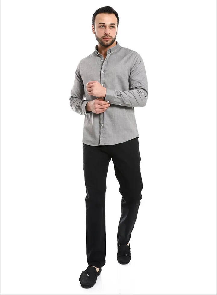 Casual Heather Black Long Sleeves Shirt_ Heather Black