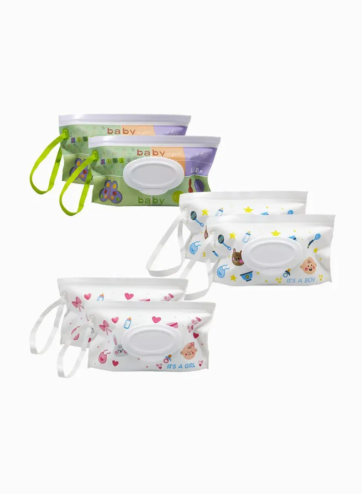 Wet Wipe Pouch Dispenser, 6-Pack Eco Friendly Reusable & Refillable Portable Travel Baby Diaper Wipes Carrying Case, Travel Wipes Dispenser Wipe Pouches for Baby