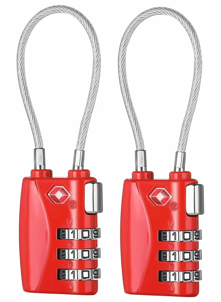 Luggage Padlocks TSA Approved Customs Lock Mini Luggage Padlock Flexible Cable Travel Coded Suitcase Locks Small Gym Locker Padlock with 3 Digit Combination 2 Pack