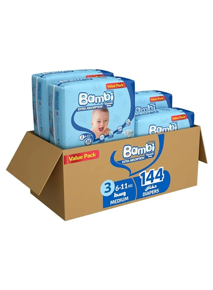 Bambi Diapers Value Pack Size 3 Med 5 9Kg 4X36 Count