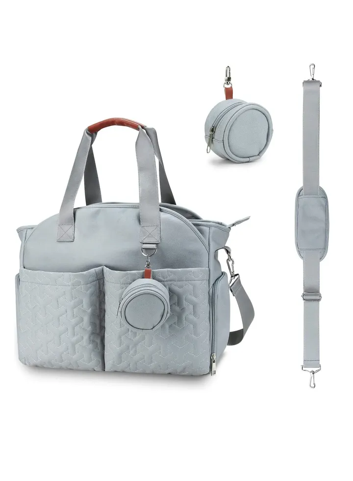 Multifunctional Baby Changing Bag, Large Capacity Waterproof Tote Satchel Messenger Bag Portable Travel Diaper with Pacifier Light Blue