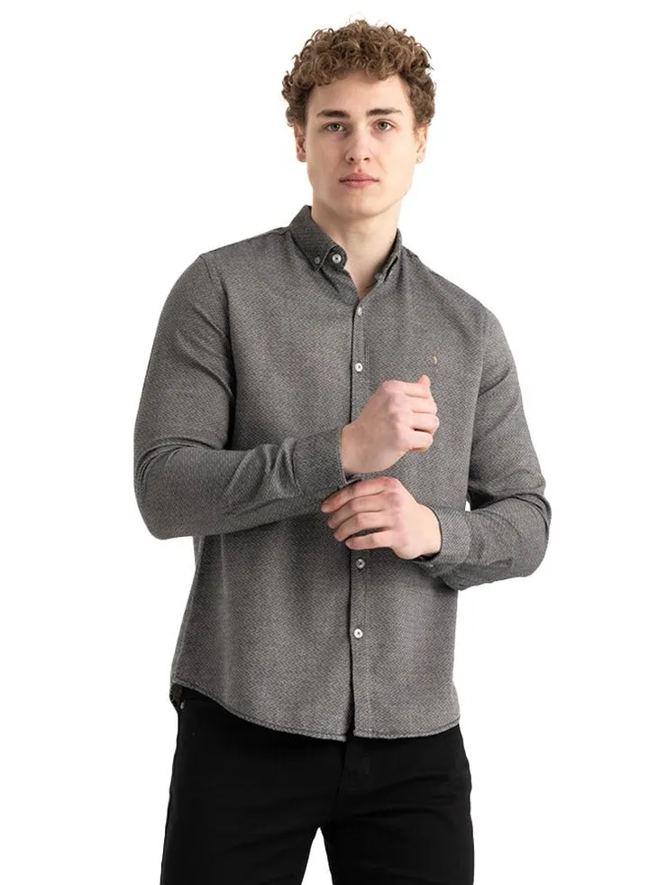 Shirt Men's, Stylish Long-sleeved Oxford Cotton ,Black
