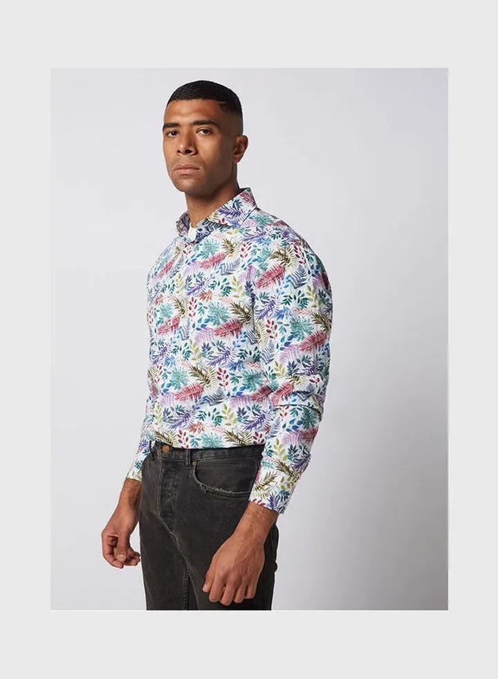 Casual Floral Long Sleeve Shirt White-Multi
