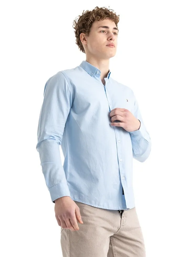 Shirt Men's, Stylish Long-sleeved Oxford Cotton, Baby Blue