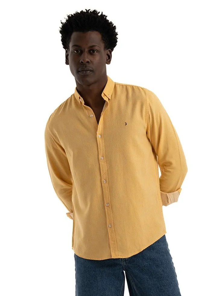 Shirt Men's, Stylish Long-sleeved Oxford Cotton, Yellow